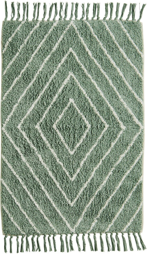 Bilde av Badematte 60x90 Cm Dusty Green/off-white - Baderomsmatter Bomull Grønn - PI-12925