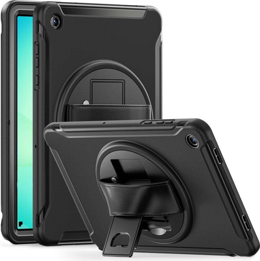 Samsung Galaxy Tab A11+ (Plus) EIDERWOOD Støtsikkert Deksel med 360 Graders Roterbar Støtte - Svart