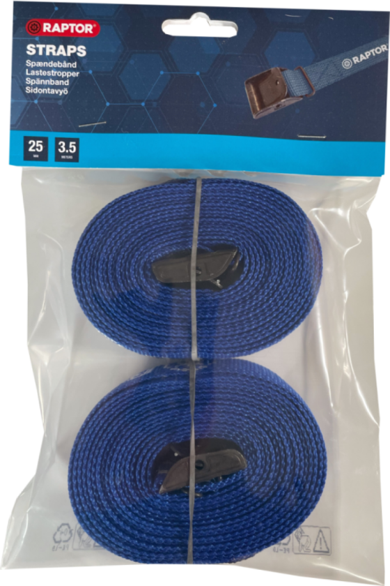 LASTESTROPP 400kg 3,5mx25mm 2pk (70) BLÅ RAPTOR