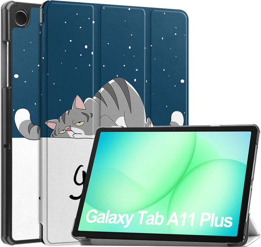 Samsung Galaxy Tab A11+ (Plus) EIDERWOOD Kunstskinn Flipp Deksel med Motiv - Sovende Katt