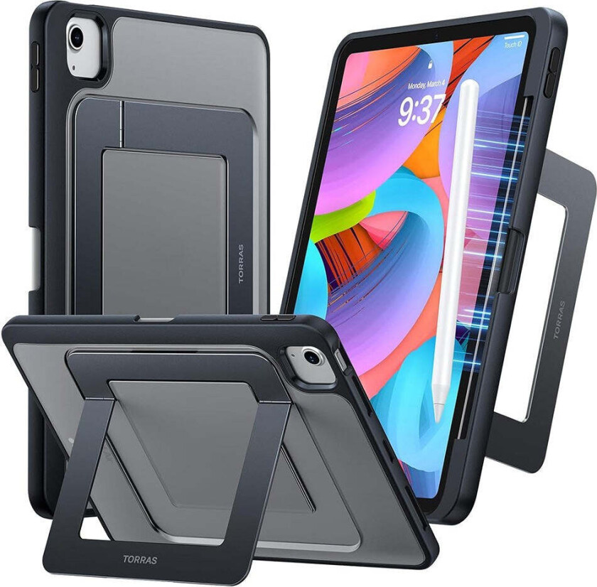 iPad Air 11" (2025 / 2024) / Air (2022 / 2020) TORRAS Deksel m. Kickstand & Apple Pencil Holder - Gjennomsiktig / Svart