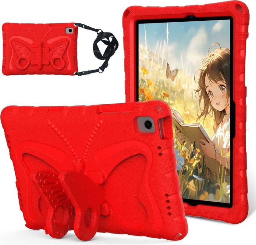 Samsung Galaxy Tab A11+ (Plus) / A9+ (Plus) EIDERWOOD Butterfly Kickstand Barnedeksel - Rød