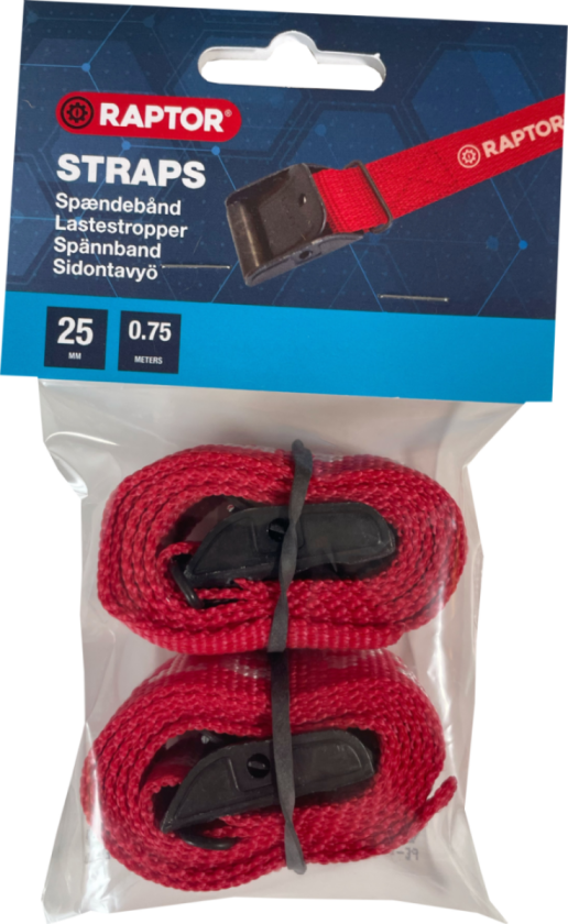 LASTESTROPP 400kg 0,75mx25mm 2pk RØD RAPTOR