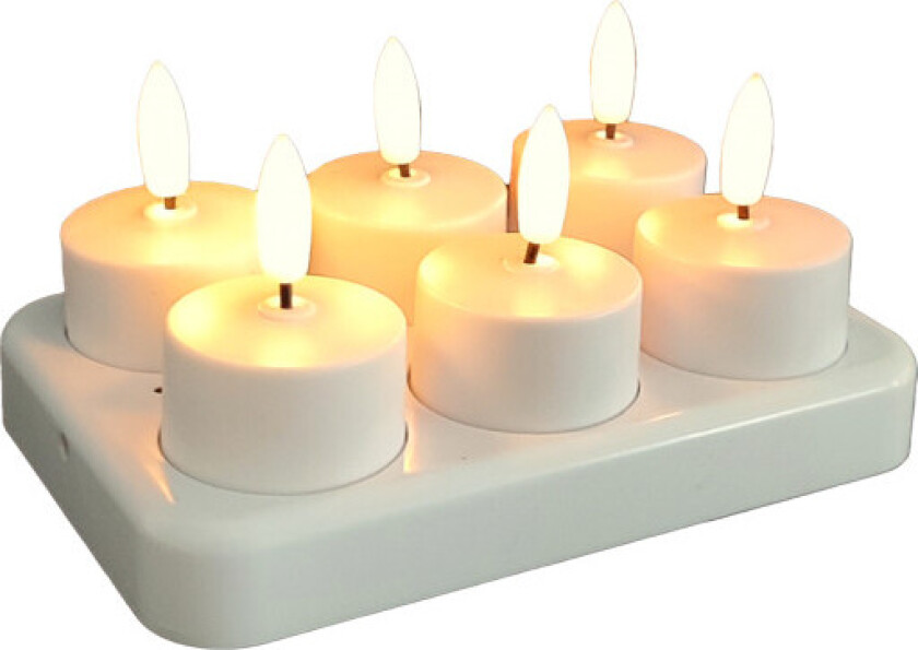 LED telys, oppladdningsbar, 6-pakning
