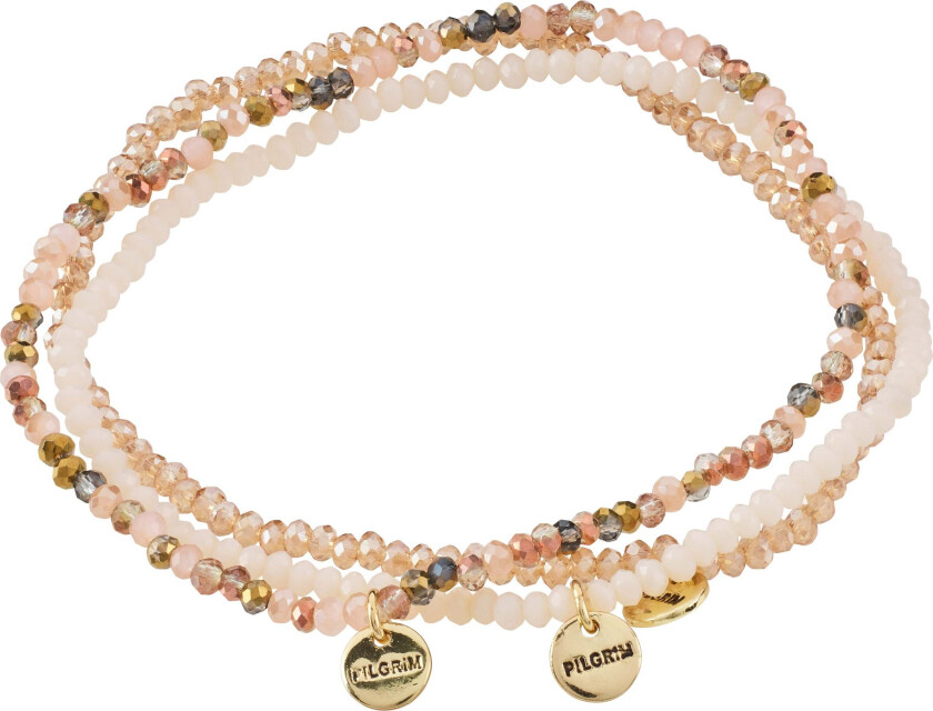 INDIGO 3-i-1 sett armbånd, beige/gullbelagt