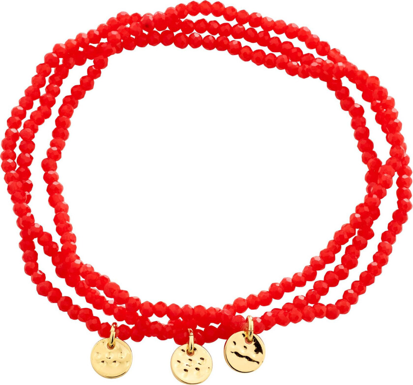 INDIGO armbånd rød, 3-i-1 sett, gullbelagt