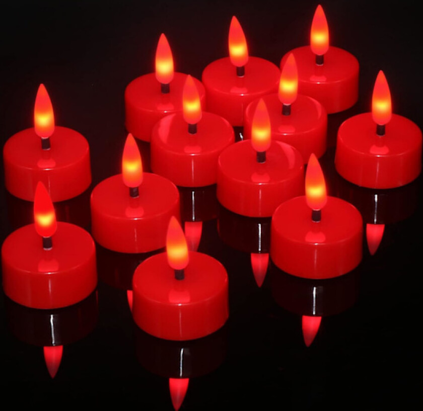 QQ-12 stk LED Røde Telys med Timer, Flammefrie 3D Veke Flimmerlys for Halloween og Jul Rød – 3D-veke Parent Rød – 3D-veke Parent