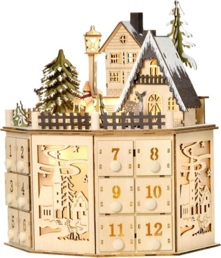 24 Skuffer Tre Adventskalender LED Tom Adventskalender Opplyst med Musikk for å Fylle Deg Opp Nedtelling Julegaver til Julepynt