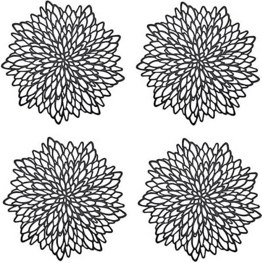 (Svart) Bordbrikke - Ikke spesifisert - Rund - PVC - 4 stk - 38 cm - Svart