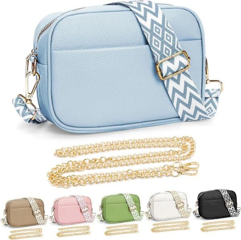 Crossbody-veske for kvinner, liten crossbody-veske i skinn, damehåndveske, skulderveske med utskiftbar gitarbred stropp