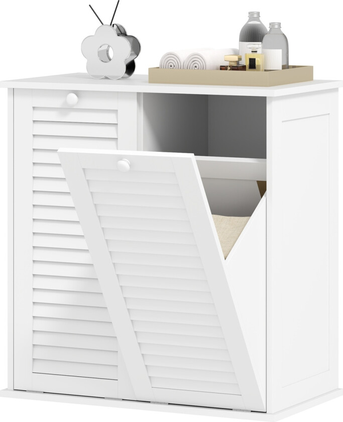 Vaskeskap, baderomsskap med 2 skittentøyskurver, baderomsskap med håndtak, sprossedører, skittentøyskurv, baderomsmøbel til bad, 70 x 38 x 73 cm, hvit