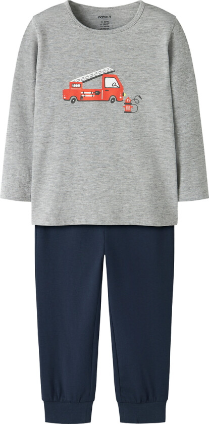 Pysjamas - Noos - NmmNightset brannbil - Grey Melange/Mø - - 5-6 år (110-116) - 2-delt nattøy