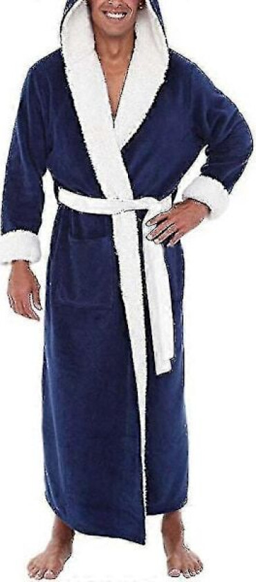 Bilde av Lang hettebadekåpe for menn, myk nattkjole, morgenkåpe