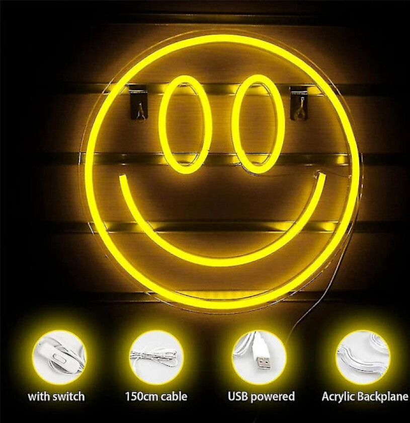 Smilende Ansikt Neon Skilt for Dekorasjon LED Nattlampe USB Barnegave