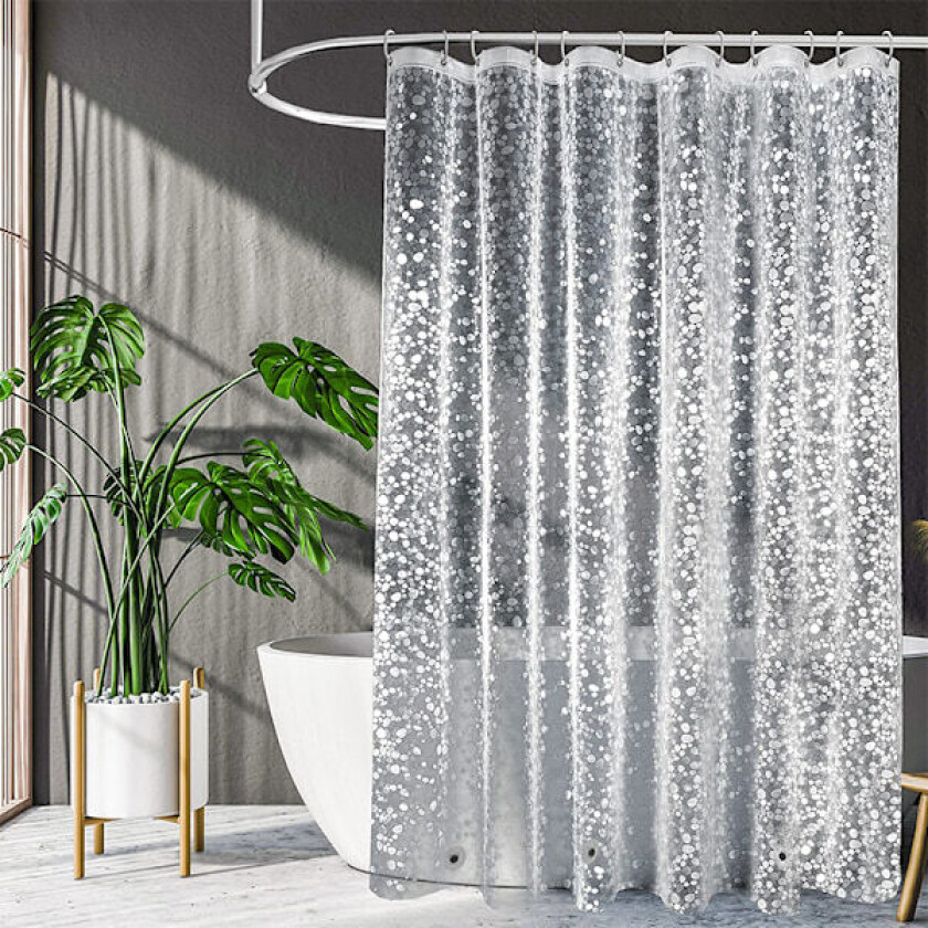 Dusjforheng Vanntett Muggresistent 180*180 Plast Gjennomsiktig Dusjforheng 100% EVA Badegardin 3D Stein 180 x 200cm med 12 Kroker Ringer