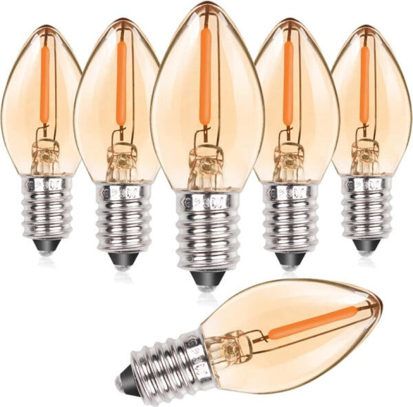(pt) 0,5W E14 LED-pære med filament C7 Vintage nattlampe, skrubar ravfarget glass saltlampepærer 5W tilsvarende ikke dimbar (6-pakning)