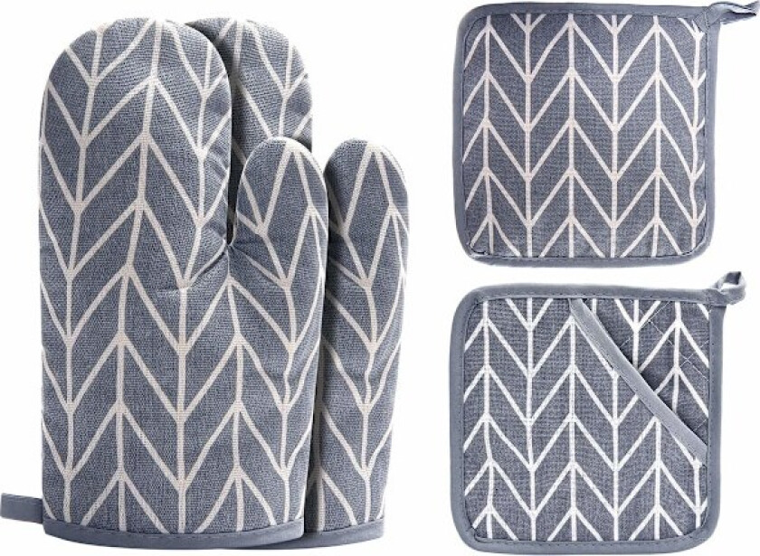 4-delt sett med grytekluter og gryteunderlag - Resirkulert silikon, sklisikker for matlaging/baking/grilling (grå)