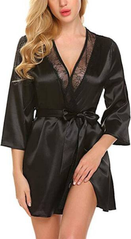Bilde av Kvinner atin ilk Nattkjole Komfortabelt undertøy Morgenkåpe Kjole black