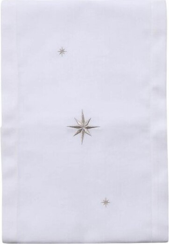 Bordløper 30x175 cm hvit med broderte sølvstjerner