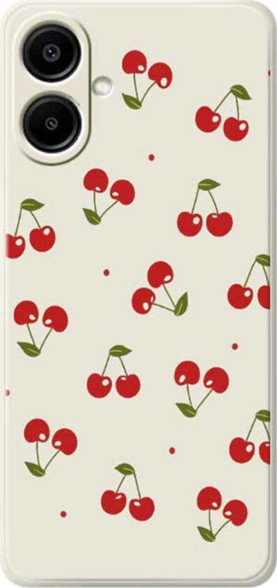 Samsung Galaxy A07 EIDERWOOD Fleksibelt Plast Deksel med Kirsebærtrykk - Hvit
