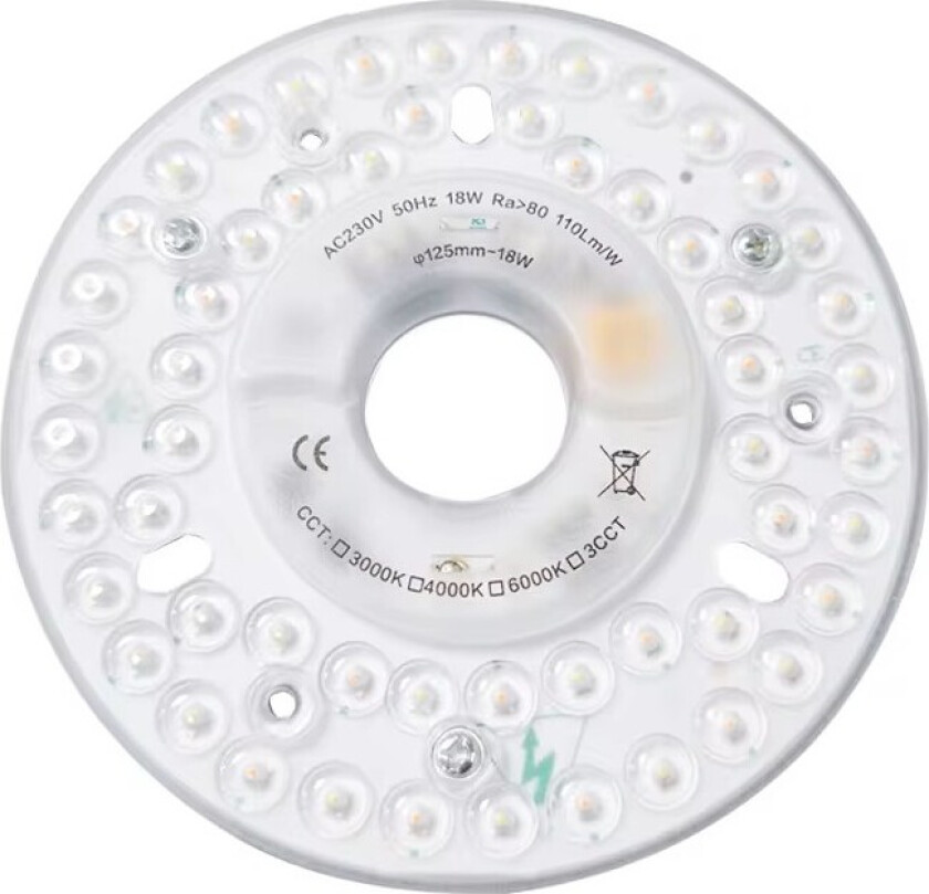 18W dimbar LED-innsats med linser, flimmerfri - Ø13 cm, erstatt G24, sirkulærrør og kompaktlysrør - Dimbar : Dimbar, Kulør : Varm