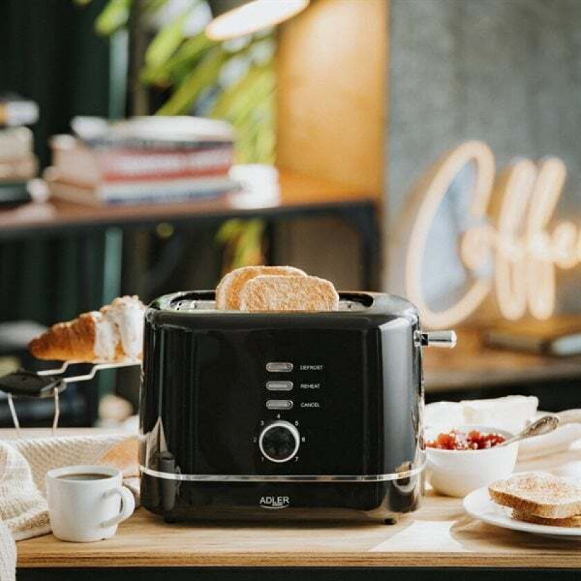 Brødrister med brødhylle og 7 ristingsnivåer - Svart