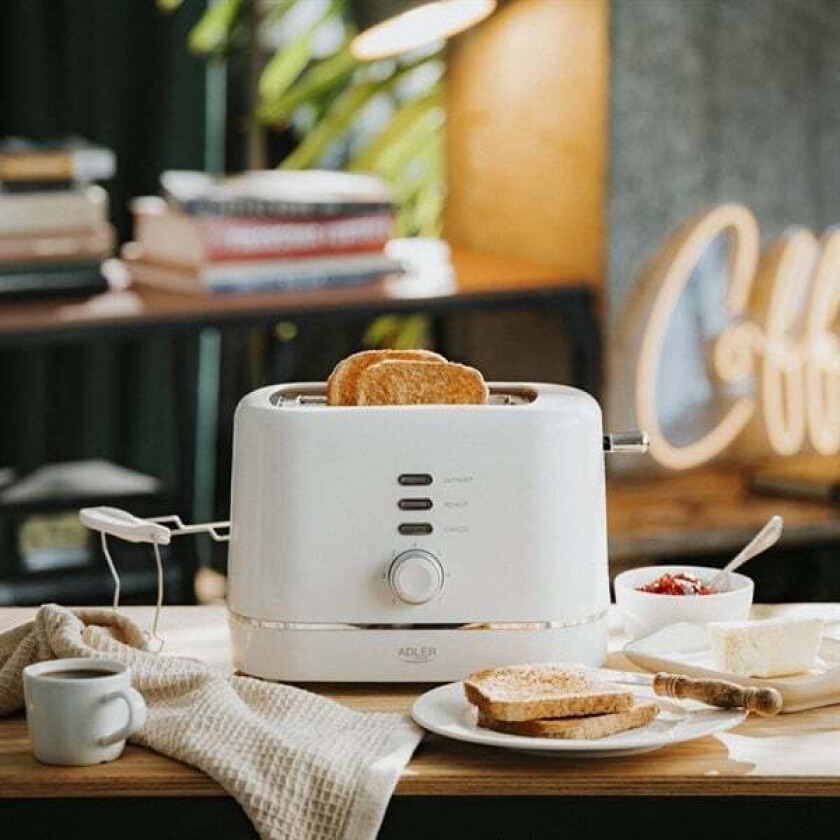 Brødrister med brødhylle og 7 ristingsnivåer - Hvit