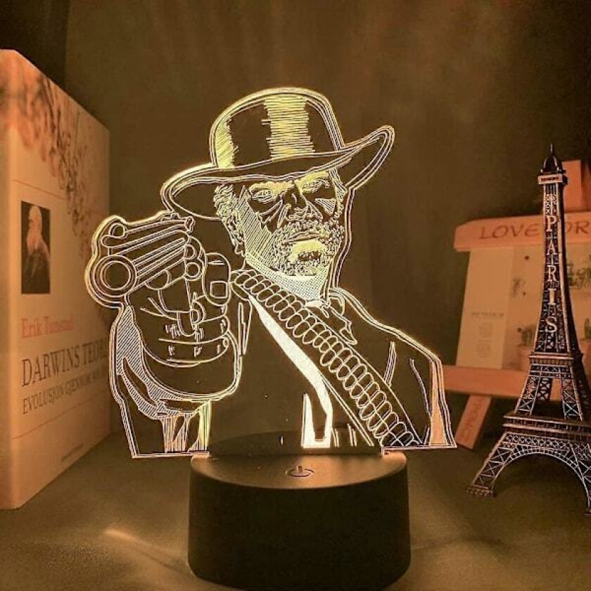SBSG EKfperu LED Nattlampe - 3D Illusjonslys - Spill Red Dead Redemption 2 Gave Akryl 3D Lampe for Spillrom Dekorasjon Nattlampe RDR2 Arthur (FMY)