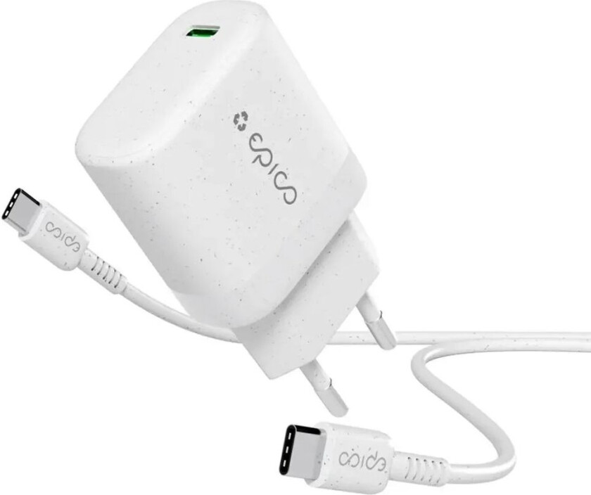Resolve USB-C Vegglader PD 30W GaN med USB-C Kabel - 1,2 Meter - Hvit