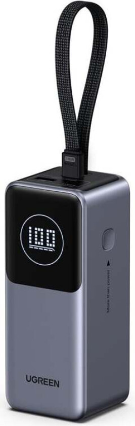 Nexode Power Bank (20000mAh.130W 3 Ports Built-in Cable) Nødlader - Sølv - 20000 mAh