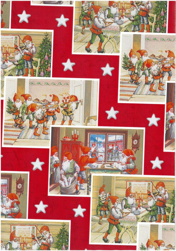 Gavepapir 5M Nisser stjerner rød