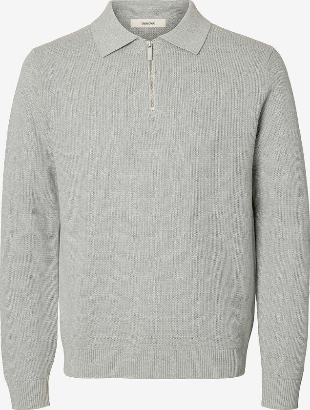 Genser slhDane LS Knit Struc Half Zip Polo - Grå