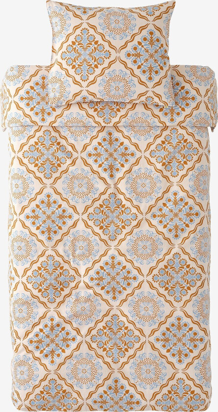 Sengesett Elly Tile i resirkulert halvlinne 2 eller 3 stykker - Blå