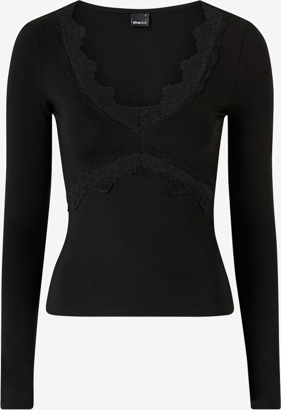 Topp V-neck Lace Detail - Svart