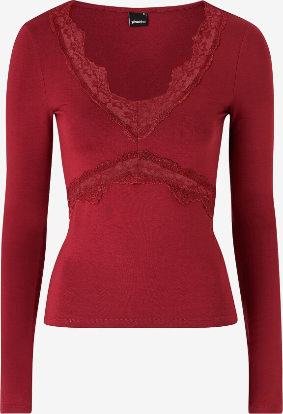 Topp V-neck Lace Detail - Rød