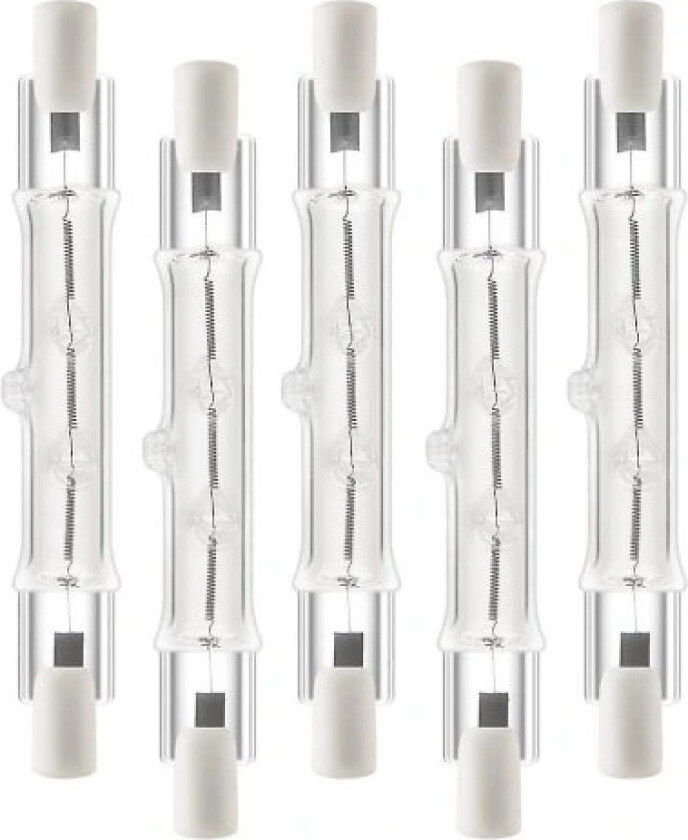 5-pakning R7s 118mm 300W halogenpære, dimbar lineær lampe