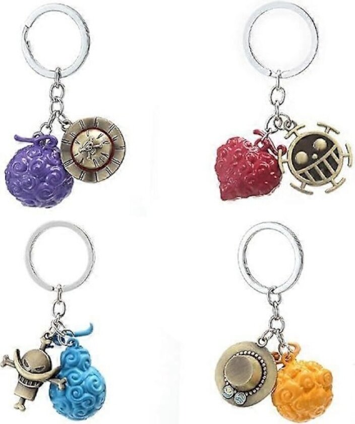 Devil Fruit Nøkkelring 4 stk Sett, Anime One Luffy Piece Trafalgar Law Ace Zoro Sink Legering Nøkkelringer Anheng Gave Sett