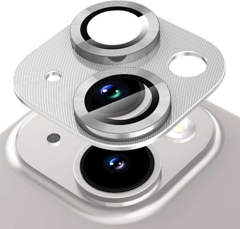 iPhone 15/15 Plus linsedeksel metall herdet glass sølv