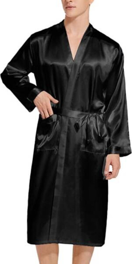Hot Satin Morgenkåpe Kimono Badekåpe Lang Badekåpe Lett Silke Nattøy Pyjamas for Menn med Belte S-XXL