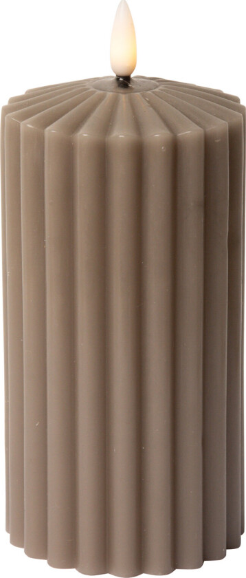 Striped Led Pillar Candle - Beige - H15CM