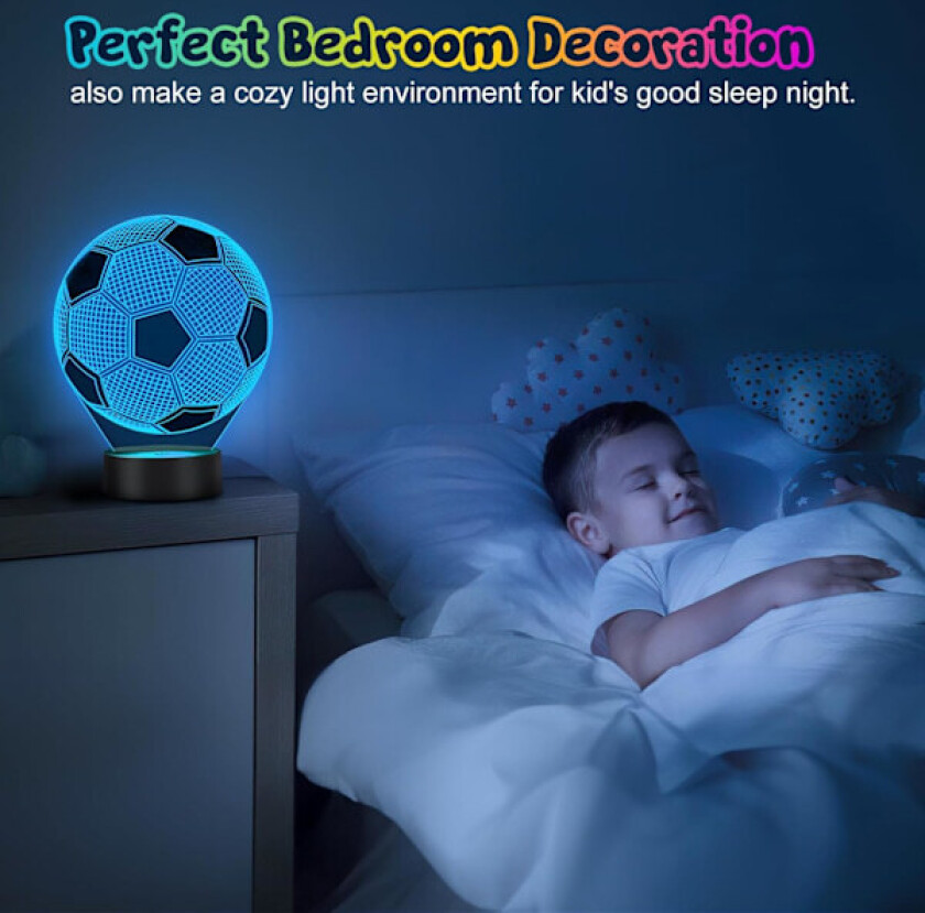 Fotballgaver til gutter, påskegaver til barn tenåringer gutter, 3D illusjon nattlampe, fotball nattlys for barnerom dekor, 16 farger endring