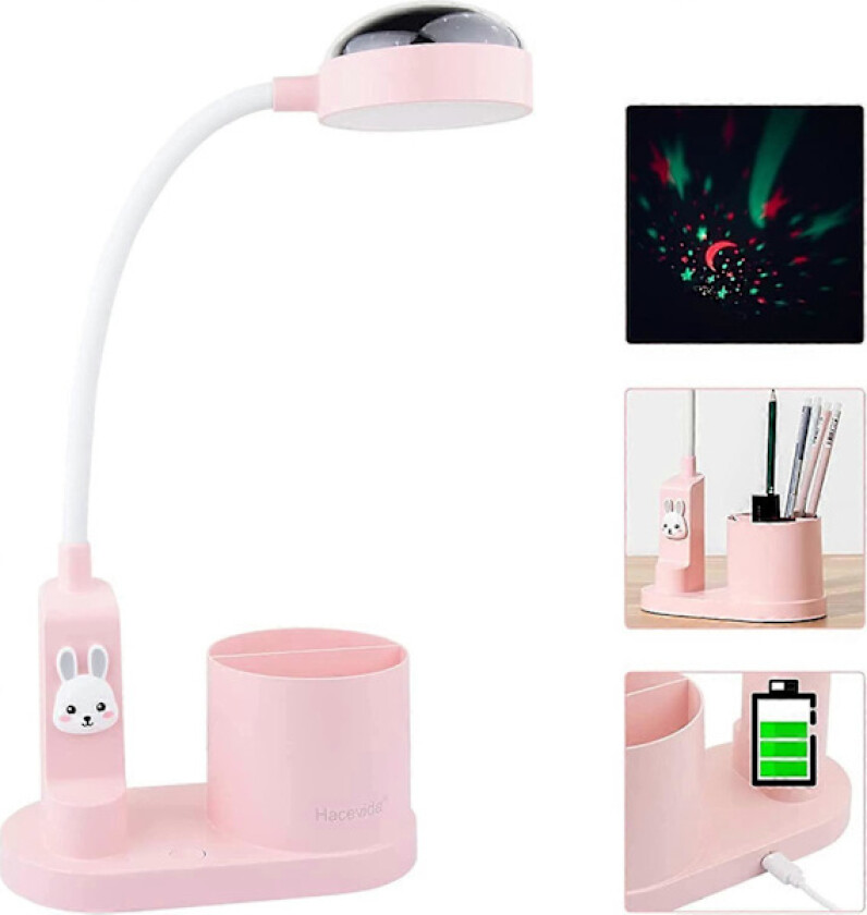 Skrivebordslampe for barn, studielampe med pennholder, automatisk fargeskiftende nattlampe, dimbar oppladbar LED-leselampe for barn (rosa)