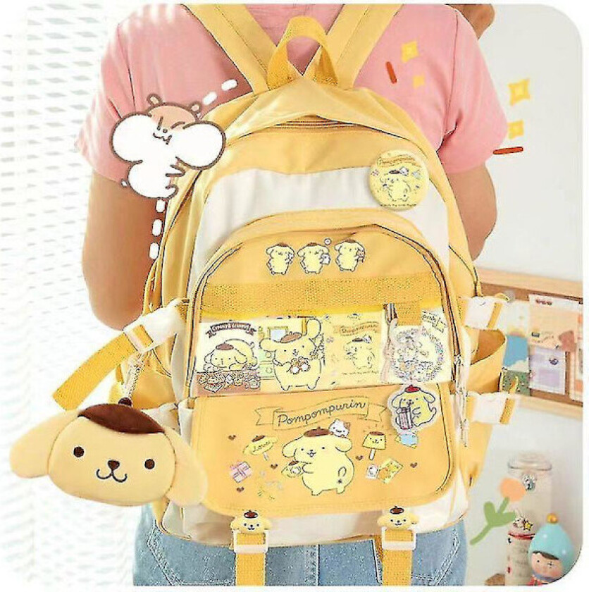 Ny Sanrio Kuromi Ryggsekk Skulderveske Pompompurin My Melody Studenter Skolesekk Stor Kapasitet Tegneserie Søt Skolesekk type1 41cm x 31cm x 13cm!