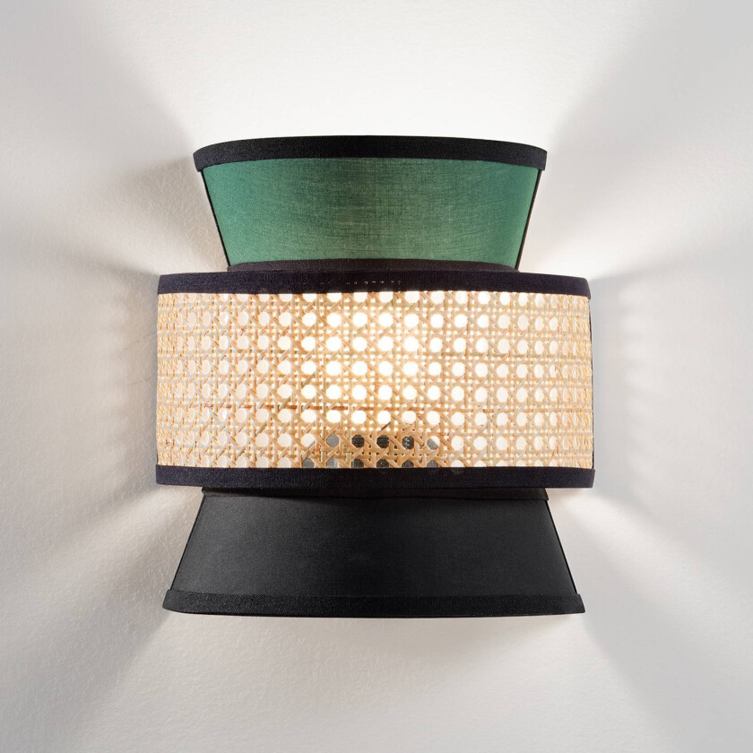 Vegglampe Gazebo, grønn/svart/natur, 24 cm, stoff/rotting