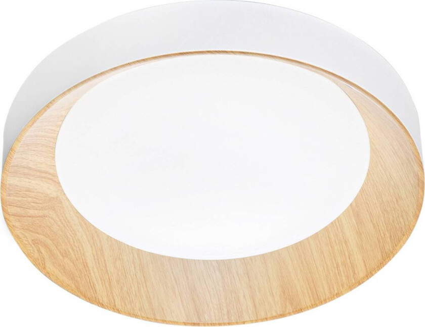 LED-taklampe Arka, Ø 40 cm, hvit/trelook, metall, CCT