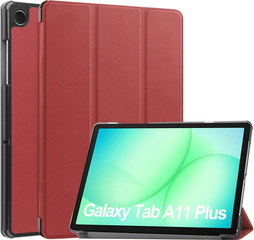 Samsung Galaxy Tab A11+ (Plus) EIDERWOOD Kunstskinn Deksel med Stativfunksjon - Vinrød