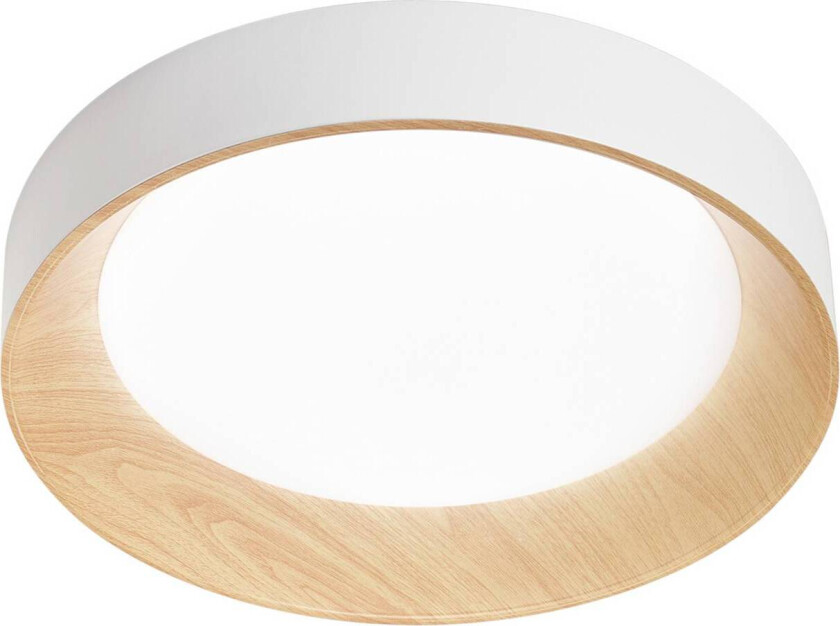 LED-taklampe Arka, Ø 50 cm, hvit/trelook, metall, CCT