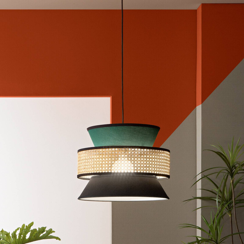 Hengelampe Gazebo, grønn/svart/natur, Ø 40 cm, stoff/rotting