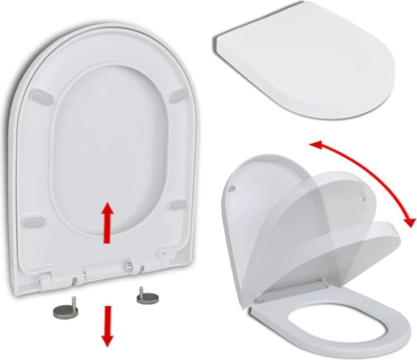 vidaXL Toalettsete med soft-close og hurtigfeste hvit firkantet