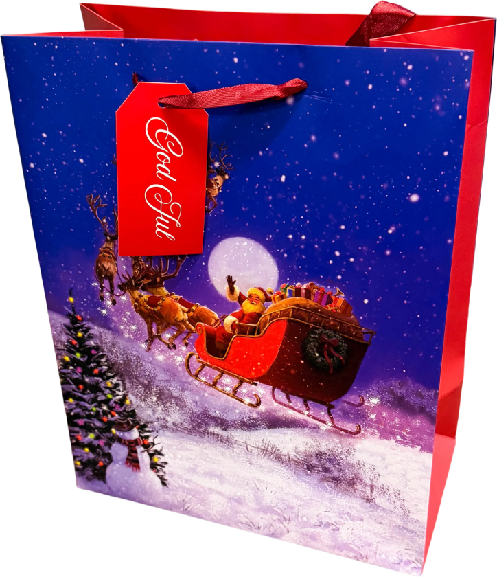 Gavepose Santa i slede M blå